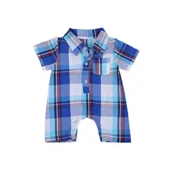 Лето новорожденного для маленьких мальчиков клетчатый комбинезон одежда Одна деталь 0-24 м