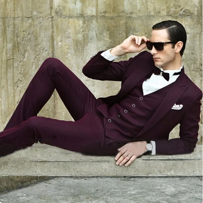 new Men's suits Slim Fit Burgundy Men's Dinner Party Prom Suits Groom