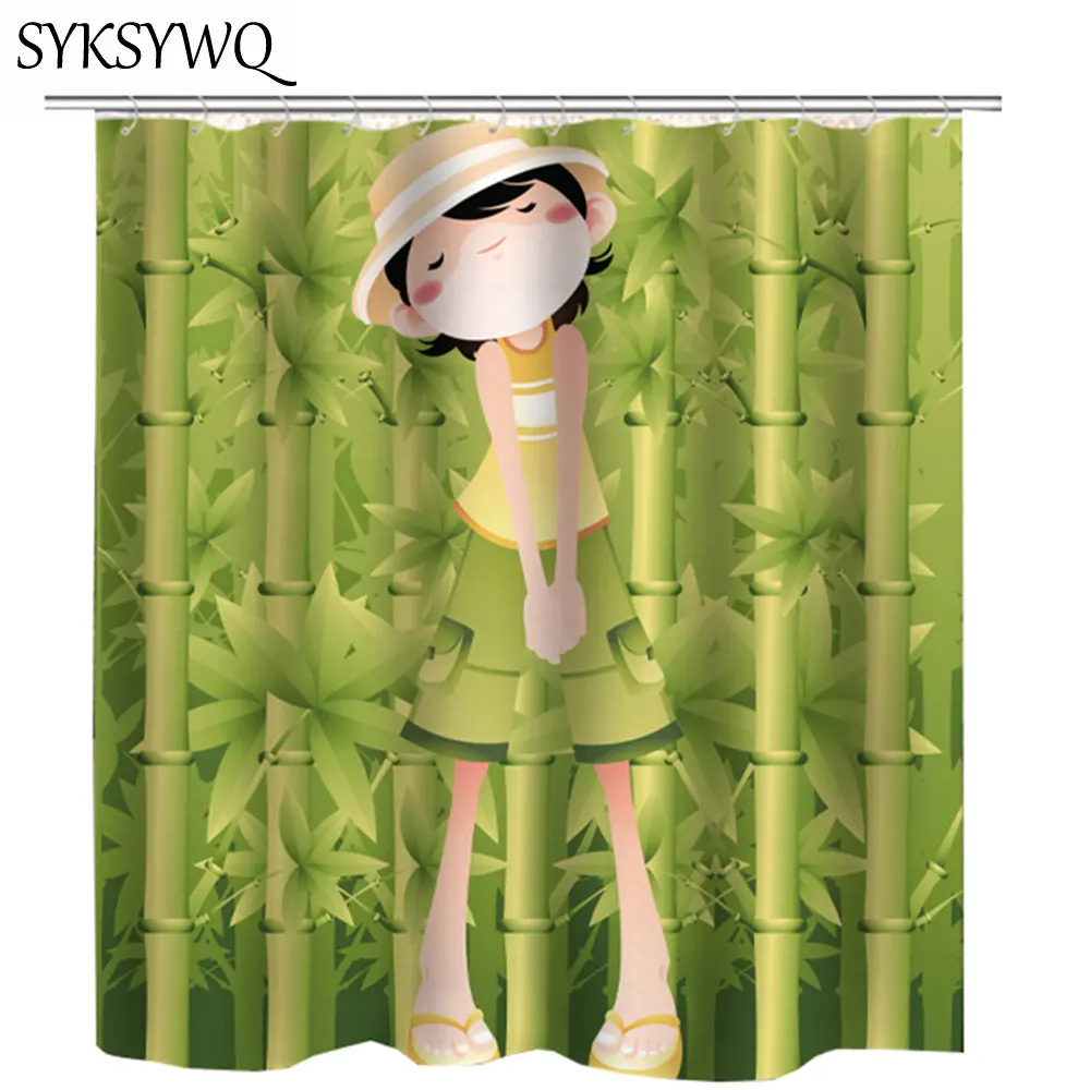 Дети ткань для занавесок для душа Duschvorhang зеленый бамбук ванная комната шторы маленькая девочка Cortina Bano наборы для ванной с s
