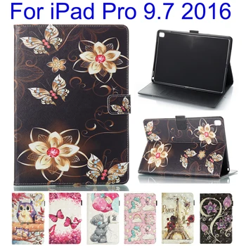 

Stand Wallet Card Slot Case For Apple iPad Pro 9.7 Case Cover Funda Tablet Fashion Owl Skull Pattern Shell Auto Wake Up/Sleep