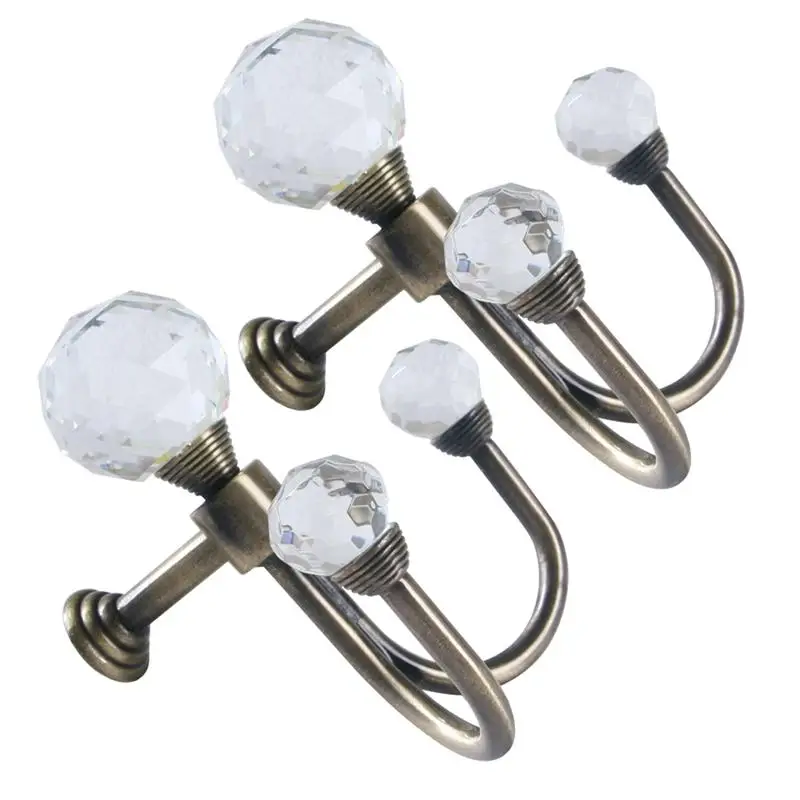 Pair of European Style Clear Crystal Ball Curtain Holdbacks Hooks Wall