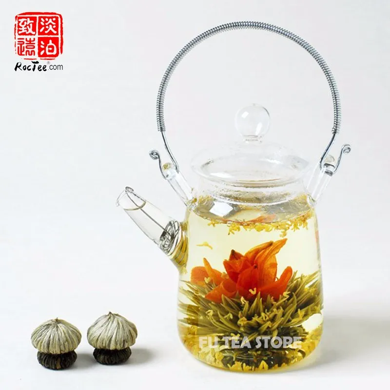 1 шт. термостойкий стеклянный чайник+ 9 шт. различных цветов чая без капель стекла ручной работы чайник