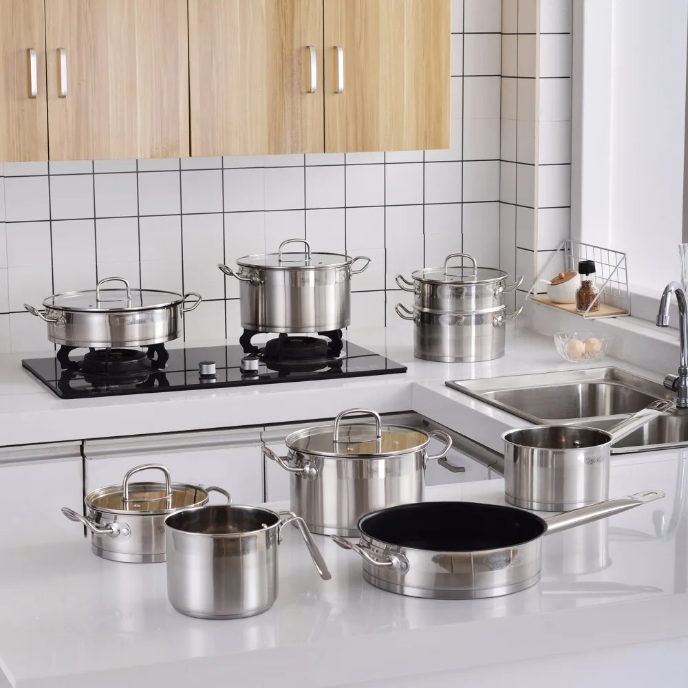 Casserole pan with Glass lid Casserole Saucepan Velaze Cookware Set,Series Mayne,9-Piece Stainless Steel Pot /& Pan Sets,Induction Safe Set of 9