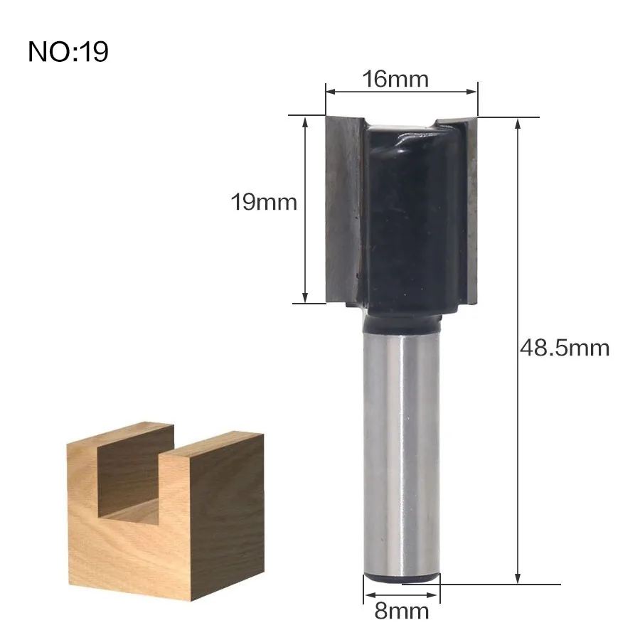 1 шт. 8 мм хвостовик древесины фрезы прямой концевой фрезы триммер очистки заподлицо отделка угловая круглая бухта коробка биты инструменты фрезерные Cutte - Длина режущей кромки: NO19