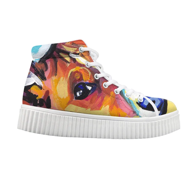 

Women's Hidden Platform Sneakers Spring Basenji dog Print Lace-up Stylish Shoes Female High Top Increasing Breathable mesh Flats