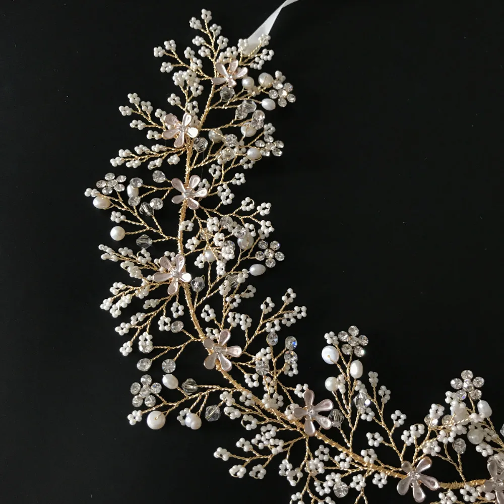 Pearls Branch Hair Vine Bridal Headpiece Handmade Floral Wedding Headband Romantic Crown For Brides Hair Jewelry Hotsale (10)