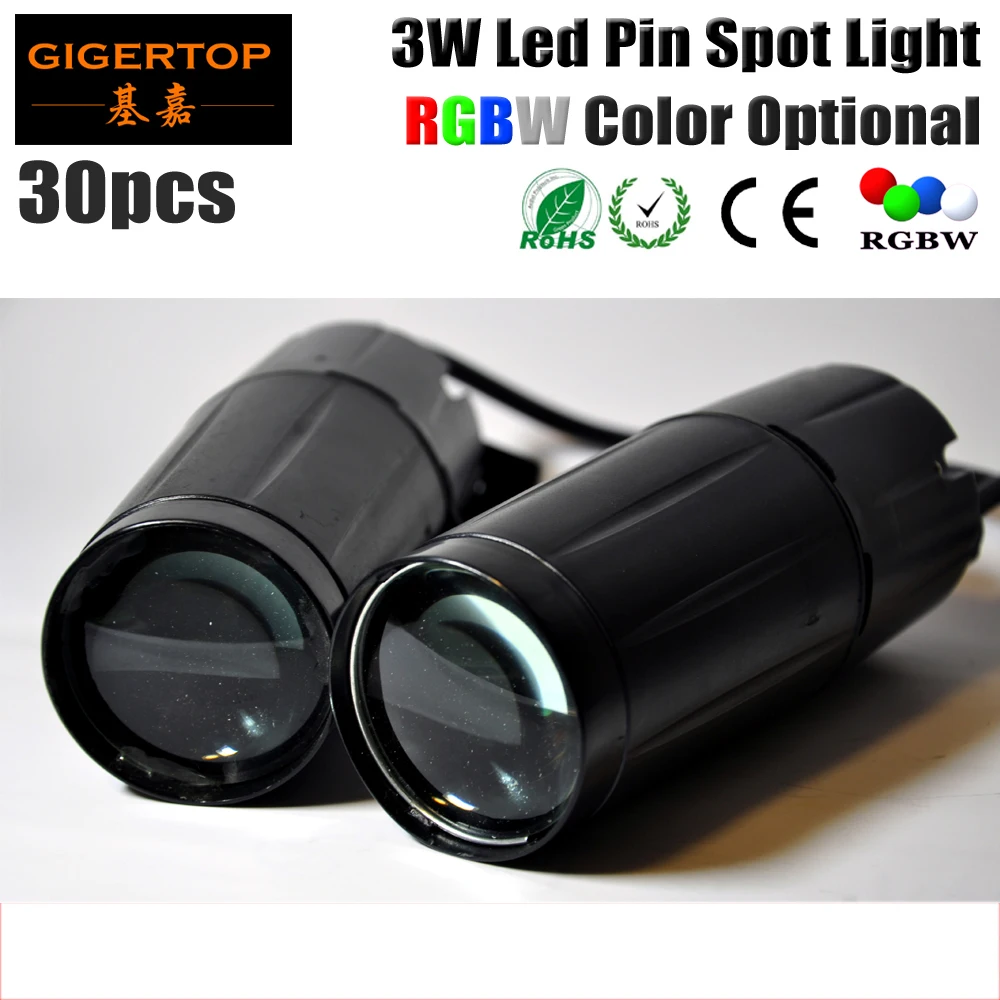 

Wholesales 30pcs/lot 3W LED Pin Spot Light Mini Led Stage Light 90V-240V White/Red/Green/Blue Led Pinspot Beam/Spot Light