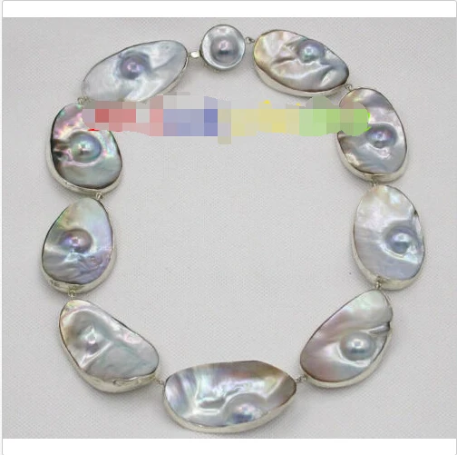 

100% NATURAL GRAY SOUTH SEA MABE PEARL NECKLACE 925s silver j8613 Noble style Natural Fine jewe fast SHIPPING