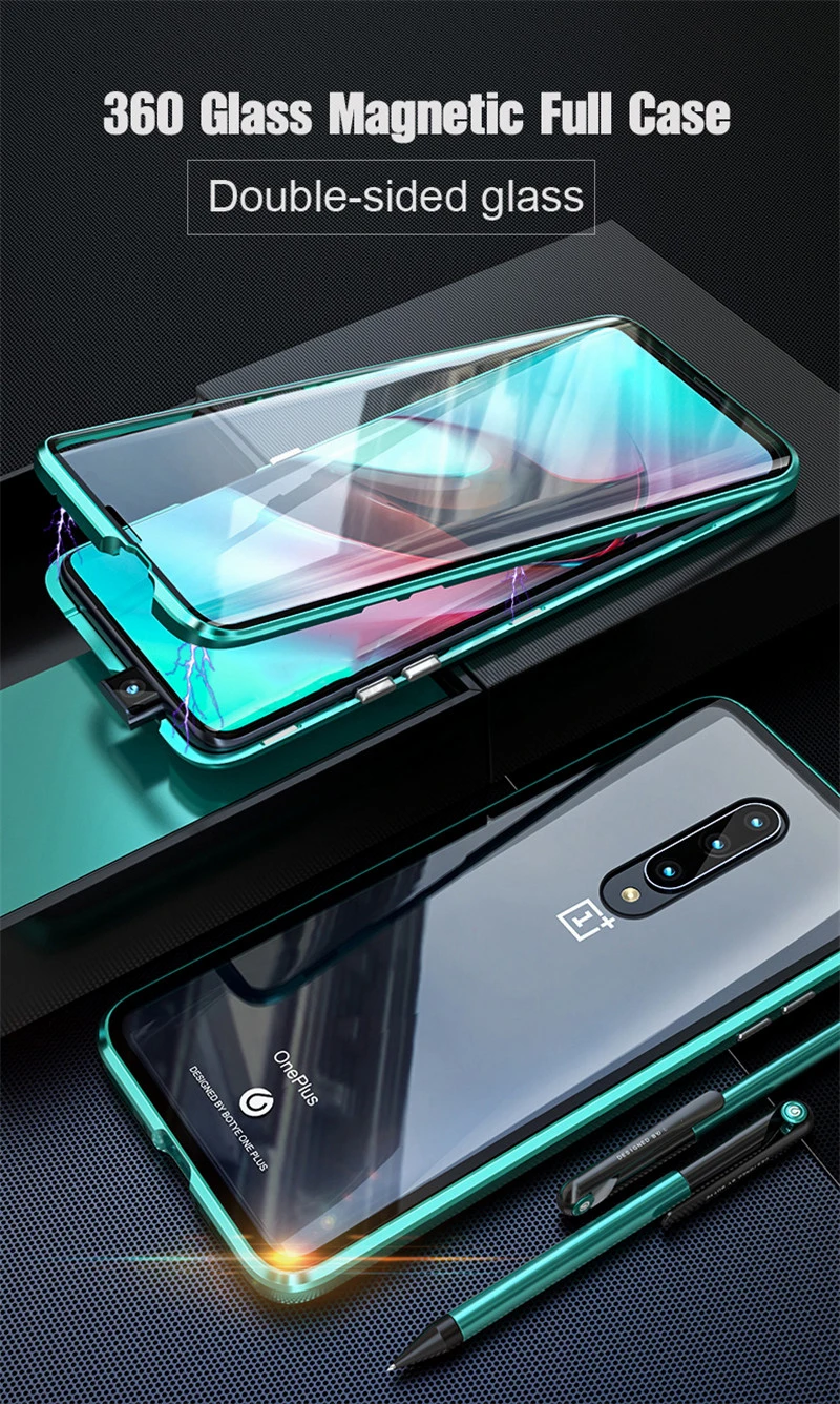 360 Полный Магнитный чехол для телефона Oneplus 7 Pro Алюминиевый металлический чехол-бампер двухсторонняя, для стекла чехол для Oneplus 7 Pro 1+ 7