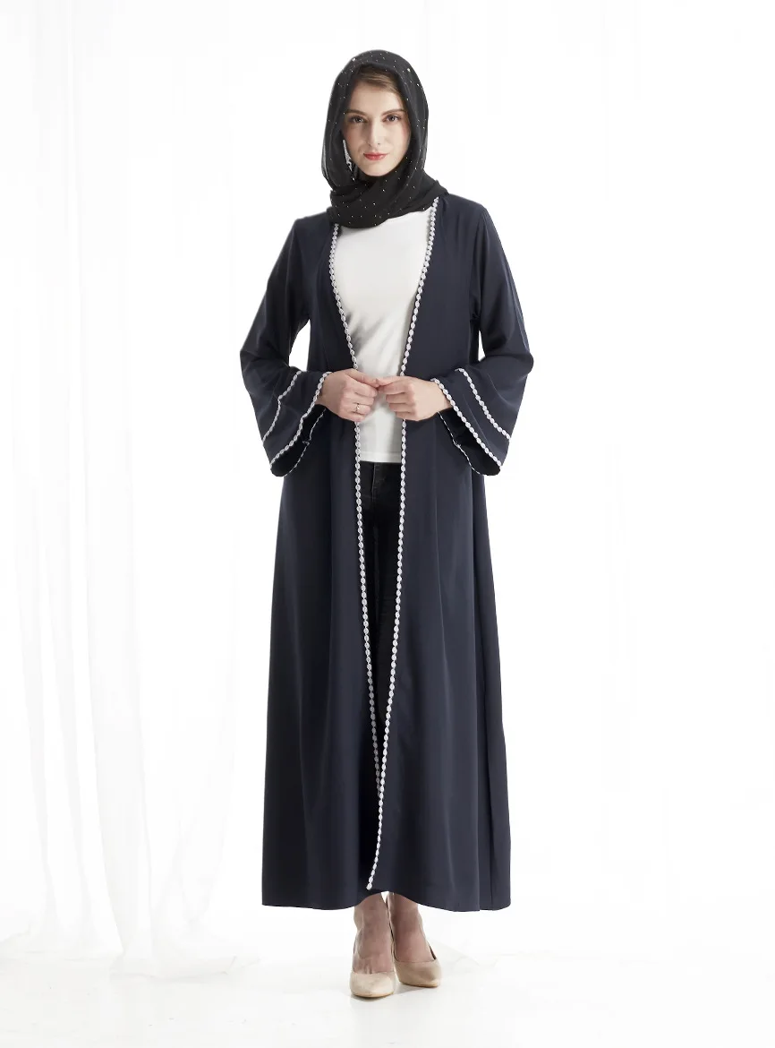 2017 womens long islam muslim robe dress navy blue long sleeve