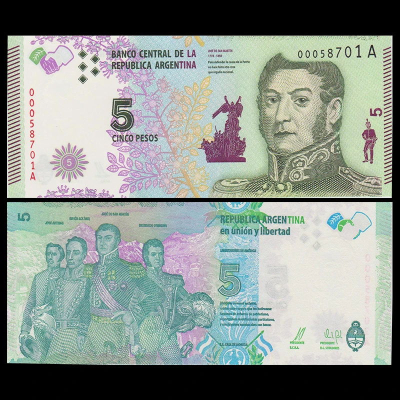 Аргентина 5 песо, 2015, P-359 Новый, UNC, Америка, коллекция, подарок, оригинальные бумага для заметок