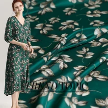 Изумрудный лист Печатный шелк креп де шин Летнее шелковое платье высокого класса на заказ ткани