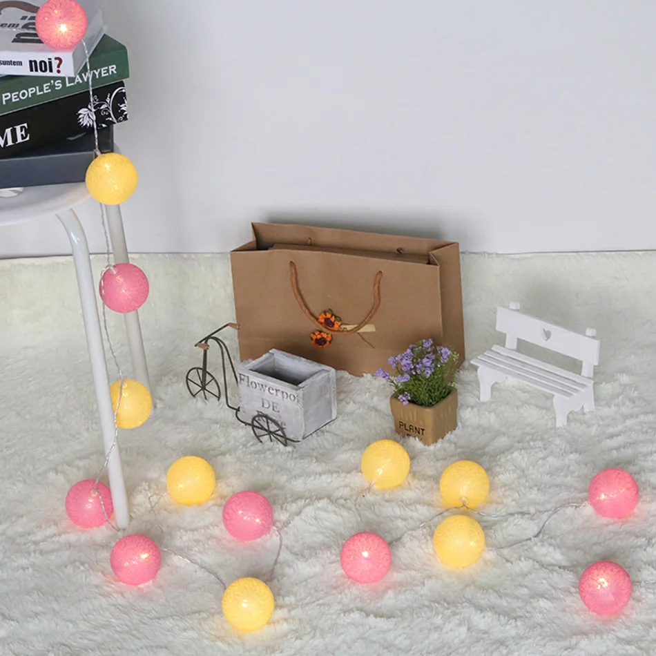 Cotton ball led light string,3 meter 20 pcs ball led, portable battery