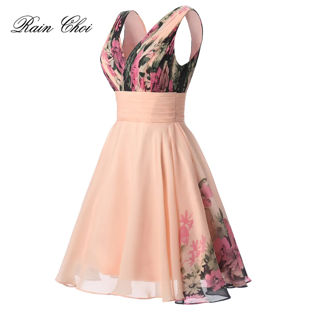 Chiffon Evening Dress Party Gown Floral Printed Short Evening Dress 2022 Robe De Soiree pink ball gown