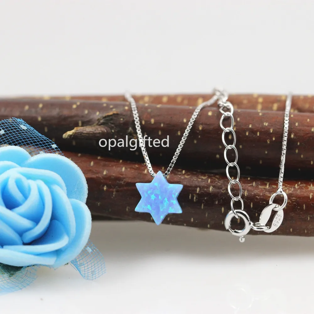 

(1pc/lot)2019 New Fashion 10mm light blue/white Jewish Star of David Opal Pendant Necklace Women opal jewelry with 925 silver