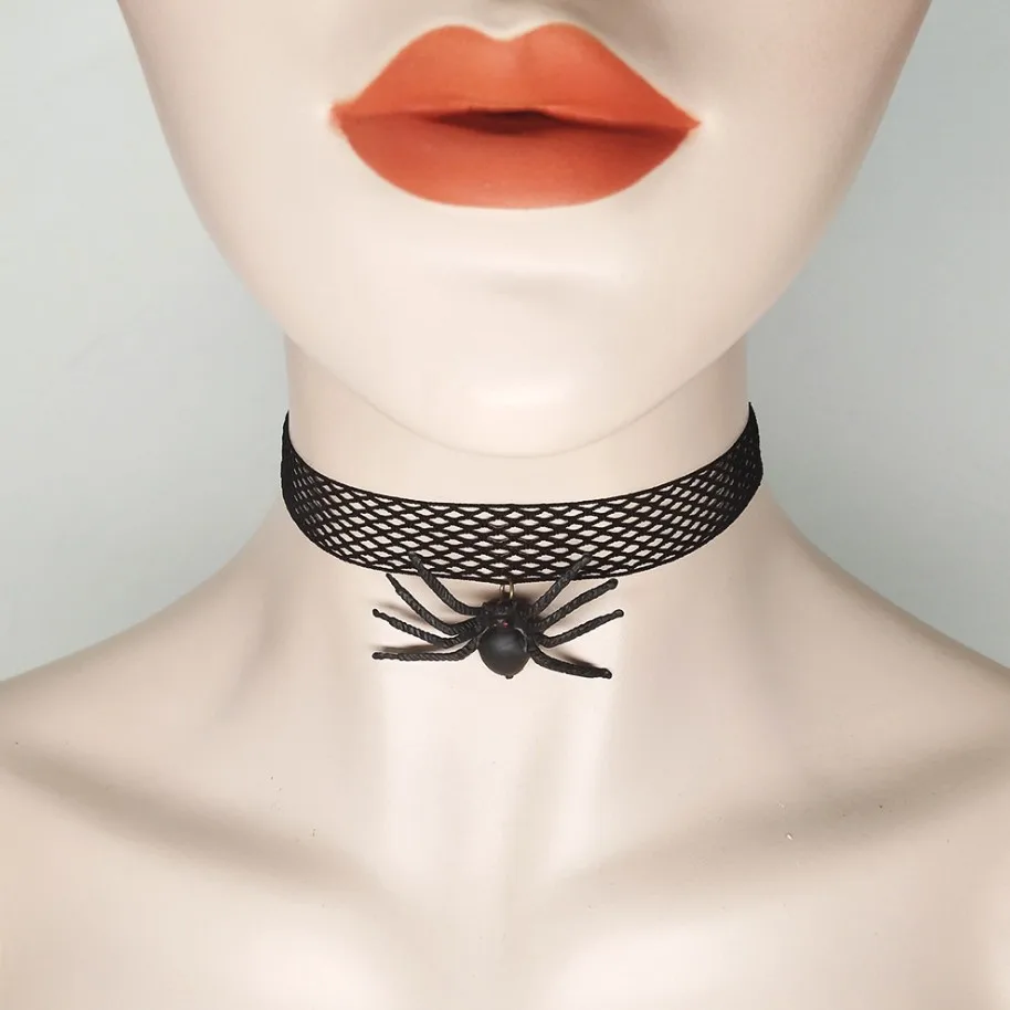 

2018 New Halloween Collection Black Spider Pendant Net Lace Choker Jewelry