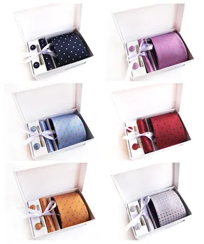 

Unique Design Multi-color High Quality Polyester Silk 6 Piece Set Tie Handkerchief Cufflinks Business Men's Accessories Set