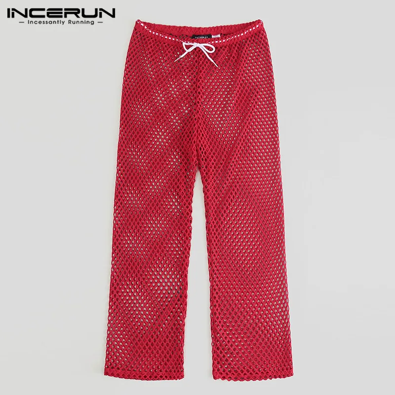

INCERUN Summer Fashion Mesh Men Pants Drawstring Breathable Transparent Baggy Sexy Trousers Men 2019 See Through Pants Pantalon