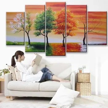 

Hand Painted Abstract Trees Landscape Oil Painting on Canvas Modern Decor Wall Art Large 5 Piece Pictures Wall Paintings Sets