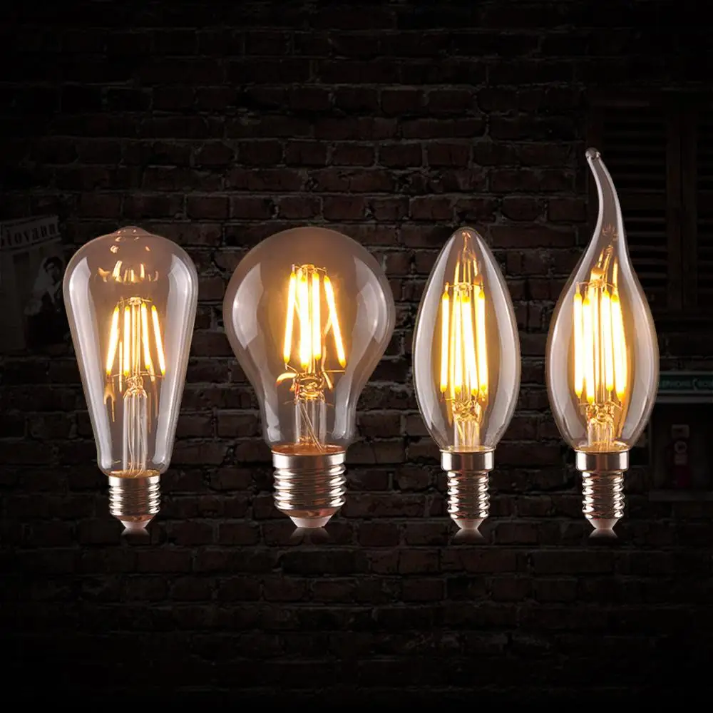 E14 4/8W Edison Filamento COB LED Bombillas Vendimia Vela/Llama Luz Lámpara 0F