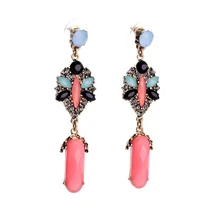 Hot New Products for 2015 Fashion Jewelry Gold Jewelry for Women Accessories Pink Stone Drop Dangle Earrings E1743
