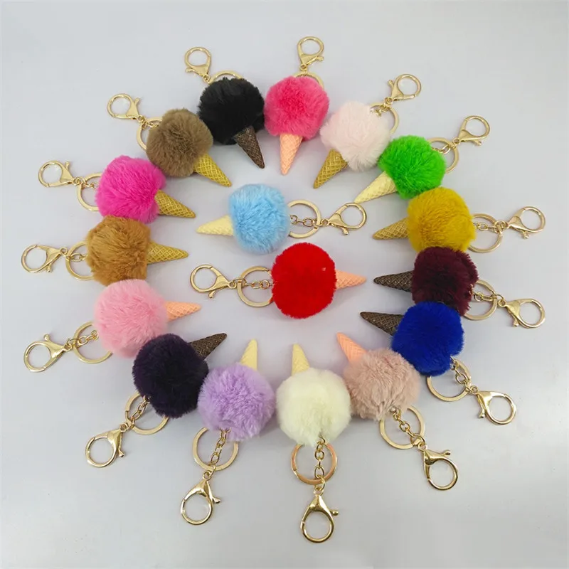 

2019 Fashion Fur PomPom Keychains Fake Rabbit fur ball keychain porte clef pompom de fourrure fluffy Bag Charms bunny keychain