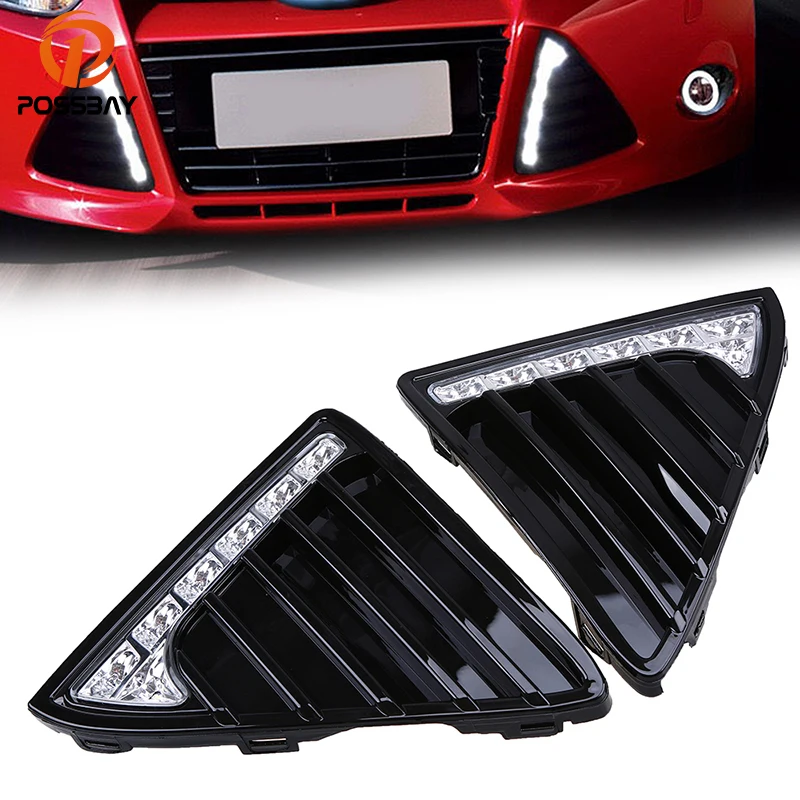 

POSSBAY Front Lower Bumper Grille LED Daytime Running Lights for Ford Focus (DYB,11-14) Pre-facelift White Yellow Signal Lamps