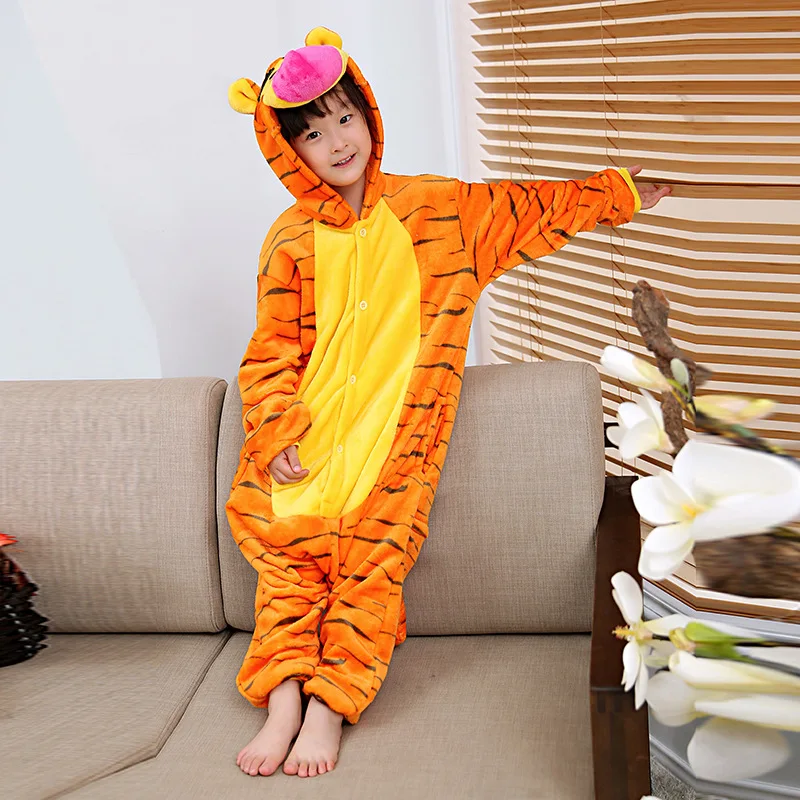 

3D tigger Hooded One piece Jumpsuit Wolf Owl Kids Pijama Pockets Cosplay Costume Onesie Winter Sleepers Pajama Hips With Zipper
