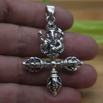 

Pure S999 Sterling Silver Pendant Woman's Men Card Buddhism Vajra Cross 50*38mm