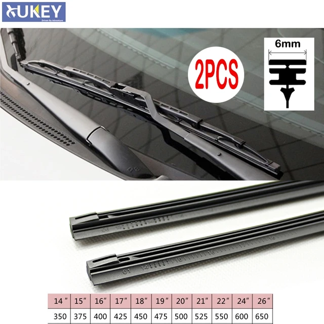 2Pc No Cutting Car Metal Wiper Blade Refill 6mm 14" 16" 22" 24" 26