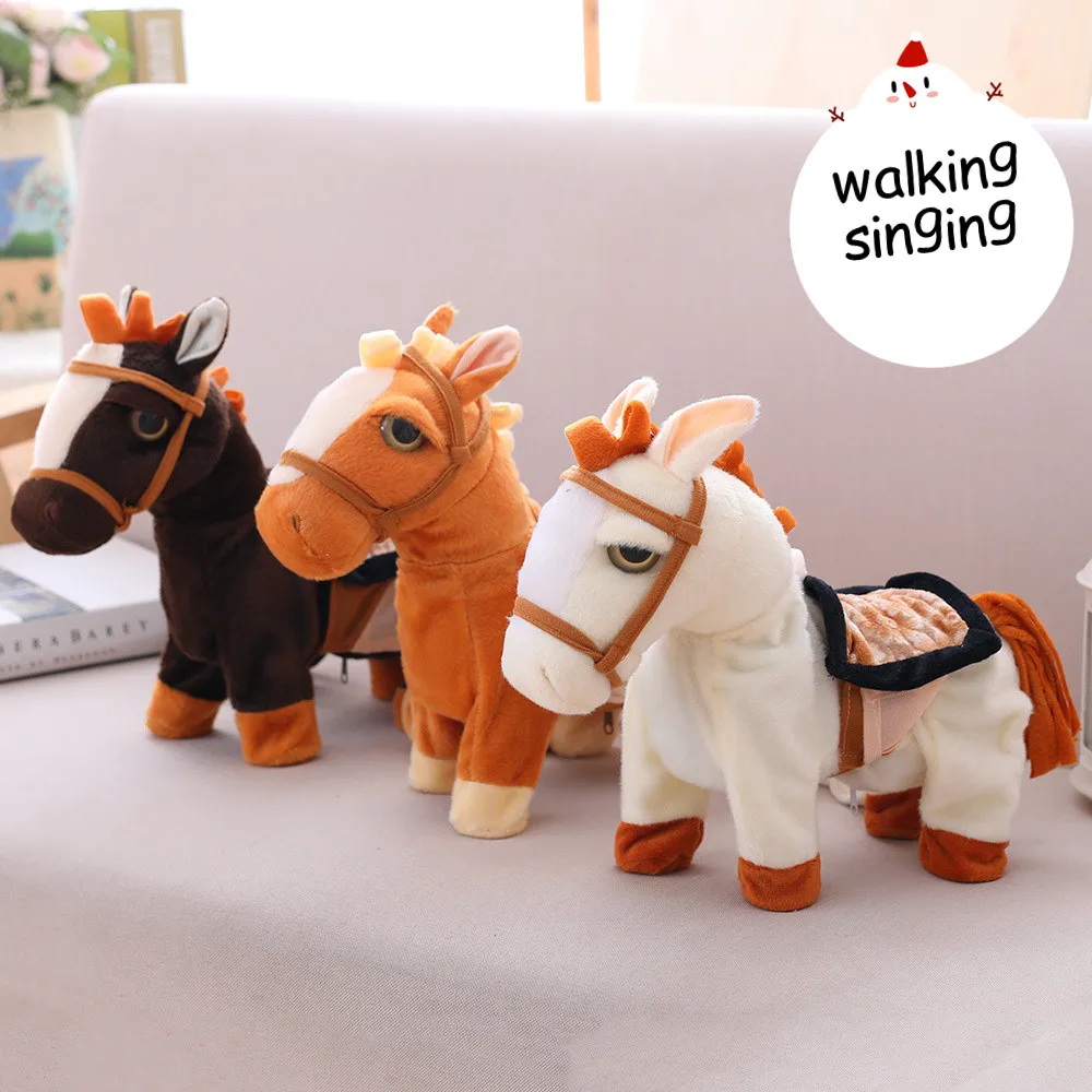1pc 28cm Simulation Electric walking Horse Plush Toy soft animal