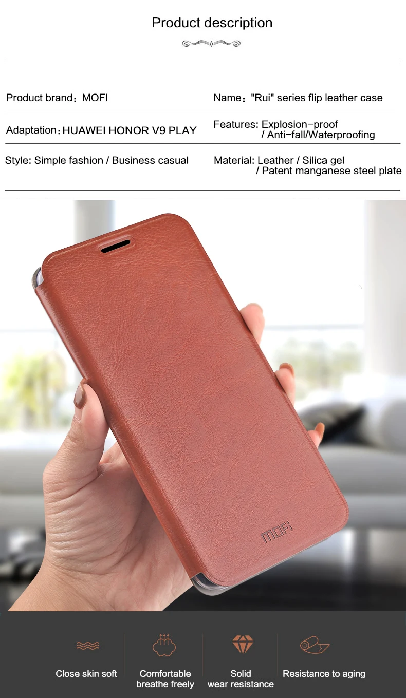 MOFI для huawei Honor 6C Pro Чехол флип искусственная кожа+ Мягкий ТПУ силиконовый чехол Honor V9 Play чехол для телефона противоударный защитный чехол