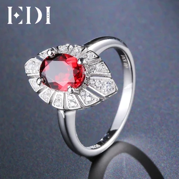 

EDI 1.5CT Oval Natural Garnet 925 Sterling Silver Gemstone Ring For Women Fine Jewelry