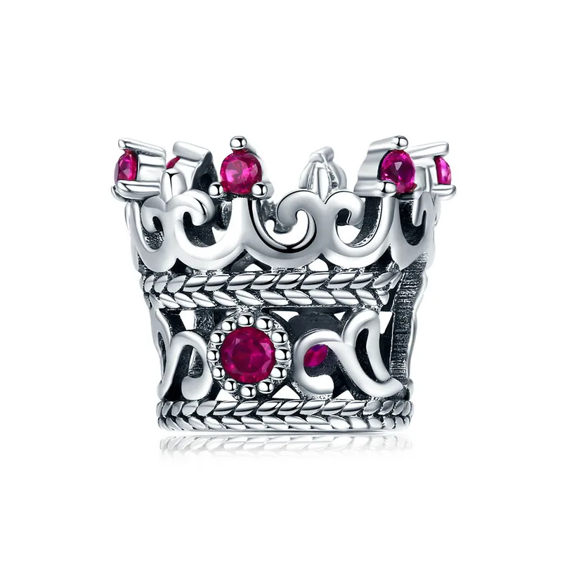 

MOWIMO Queen Crown Pink Crystal Beads 925 Sterling Silver Fit Original Pandora Bracelet Charms For Women Jewelry Making BKC776