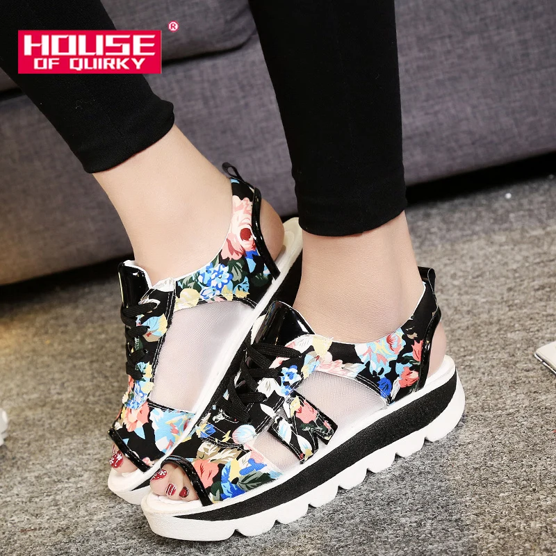 

2019 Summer Women Platform Sandals Open Toe Wedge Thick Bottom Casual Shoes Woman Lace Up Breathable Mesh Sandals Big Size 35-42