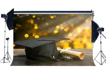 

Graduation Ceremony Backdrop Diploma Trencher Cap Backdrops Bokeh Glitter Sequins Gloomy Wood Background