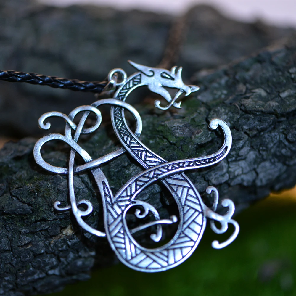 

10pcs Langhong Nordic Vikings Necklace The Scandinavian Dragon Amulet pendant Necklace Norse Jewelry Talisman