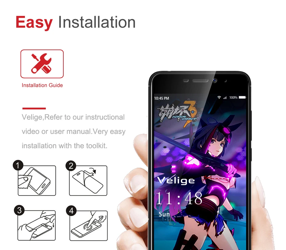 Velige Full Cover Tempered Glass For Meizu M6 M 6 Meilan 6 Screen Protector 0.3MM HD Clarity 9H Protective Glass Film (2)