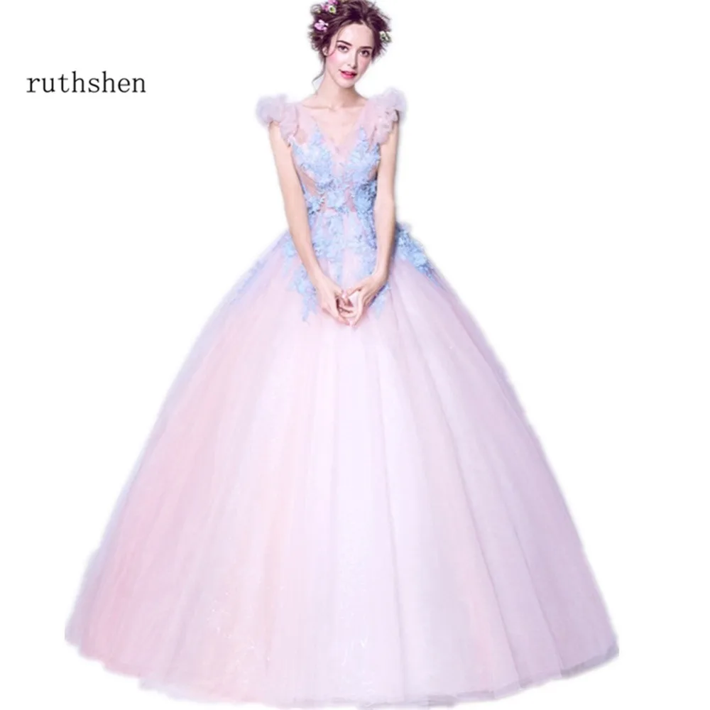 Ruthshen 2018 платье для Quinceanera с V образным вырезом легкое бальное аппликацией