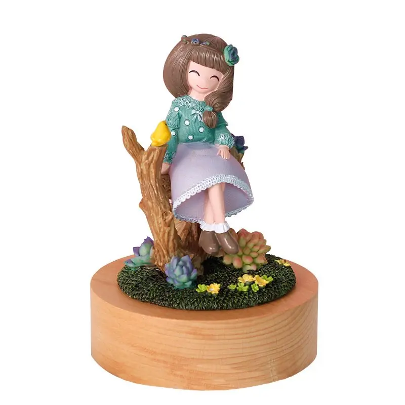 

Creative Elm Boutique Flower Girl Figurines Music Box Resin Girl Wooden Music Bell Creative Student Music Boxes Birthday Gifts