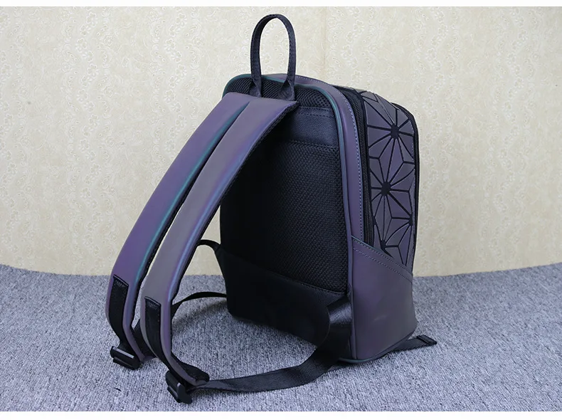 ZYJ Women Luminous Geometric Casual Backpacks Travel Girls Leather Laser Discoloration Shoulder School Backpack Mochila Bag (25)