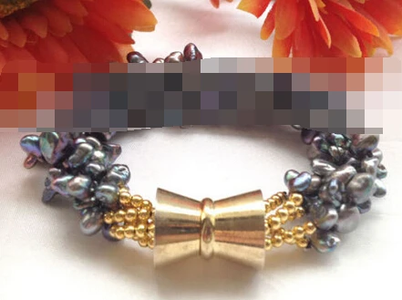 

free shipping 00945 5row black baroque keshi reborn freshwater pearl bracelet