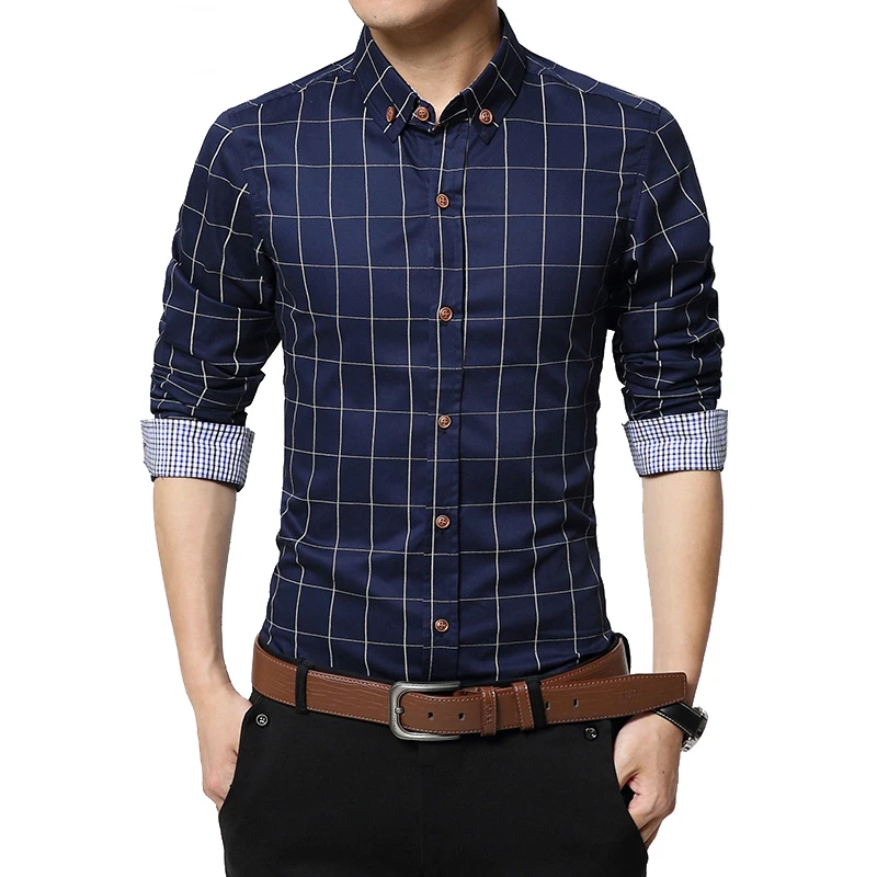 

Cigna Autumn Fashion Brand Men Clothes Slim Fit Men Long Sleeve Shirt Men Plaid Cotton Casual Men Shirt Social Plus Size S-5XL