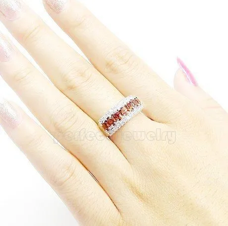Ювелирное изделие, натуральное Настоящее Гранатовое кольцо,, Настоящее серебро 925 пробы, хорошее ювелирное изделие, 0.3CT* 7 шт, драгоценный камень для мужчин или женщин X97509