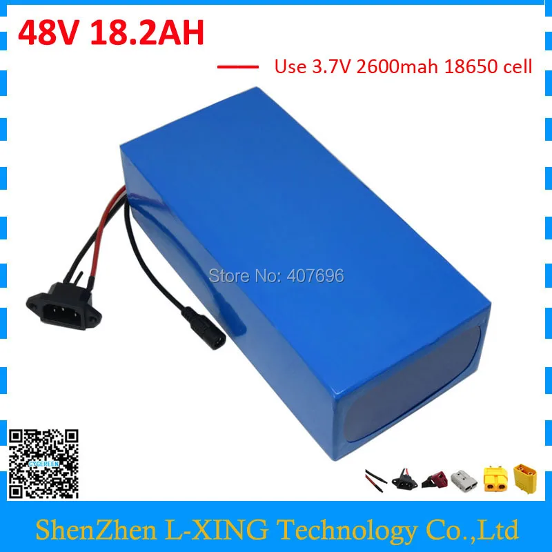 1000W 48V 18650 battery pack 48V 18AH 18.2AH lithium battery use 2600mah cell with 30A BMS 2A Charger Free customs duty 