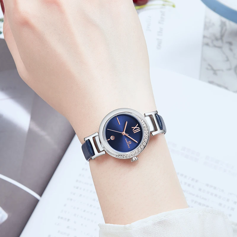 NAVIFORCE роскошный бренд со стразами женские кожаные кварцевые часы для дам Наручные часы браслет часы подарок Montre Femme