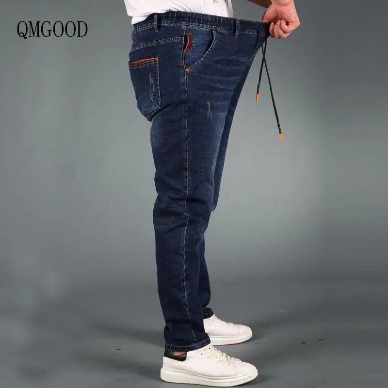QMGOOD New Casual Men Stretch Large Size Straight Jeans