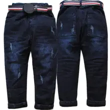 4093 г. Детские зимние джинсы джинсовые штаны для мальчиков теплые брюки для мальчиков темно-синие джинсы и флис, толстая эластичная резинка на талии, новая мода