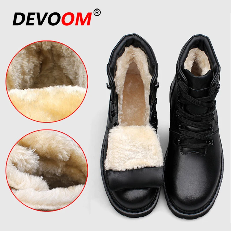 Goedkoop Echt Lederen Heren Winter Schoenen 2018 Waterdichte Snowboots Mannen Zwarte Sneakers Outdoor Bont Laarzen Mode Werk Schoenen Big Size 47