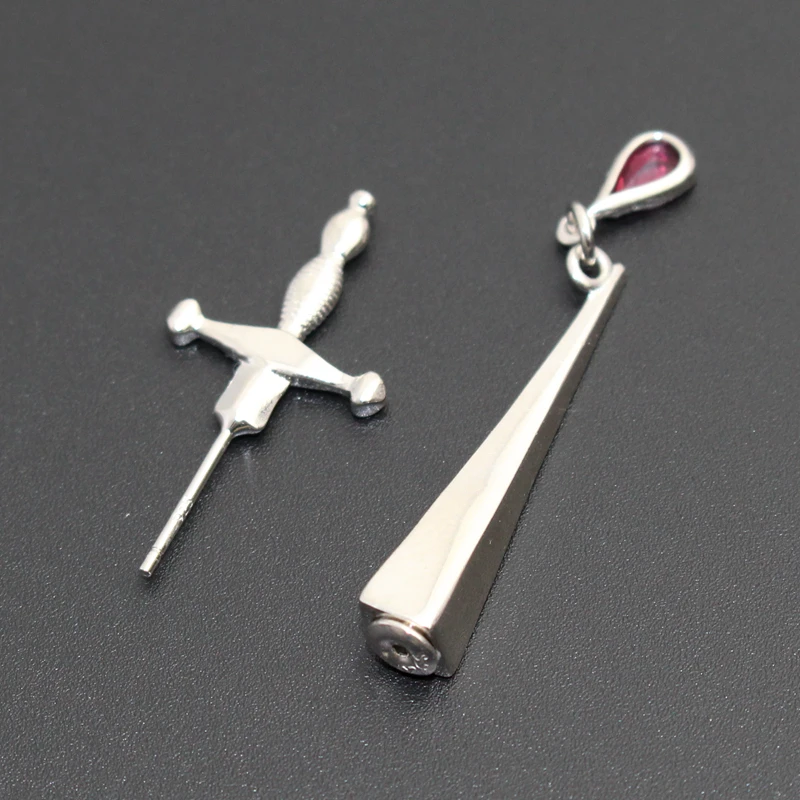 925 Sterling Silver Cesare's Veto Sword Blood Red Gothic Stud Earring Jewelry